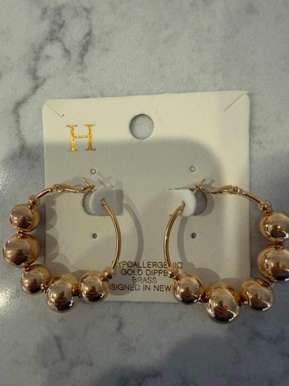 Gold-Tone Beaded Hoop Earrings - Picture 2 of 2